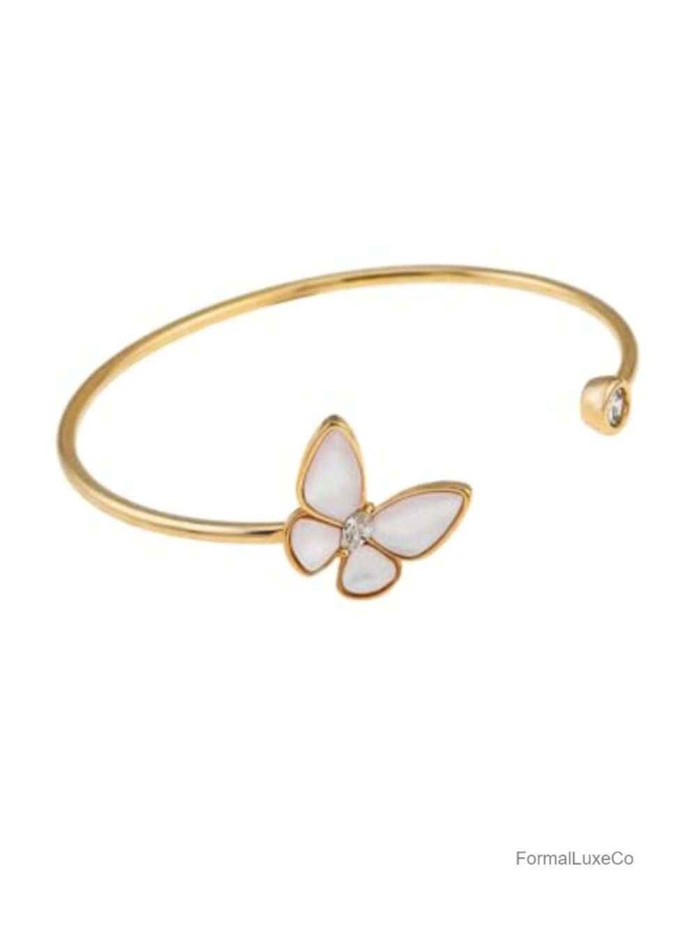 Butterfly White Pearl Shell 16K Gold Adjustable Cuff Bracelet Talisman